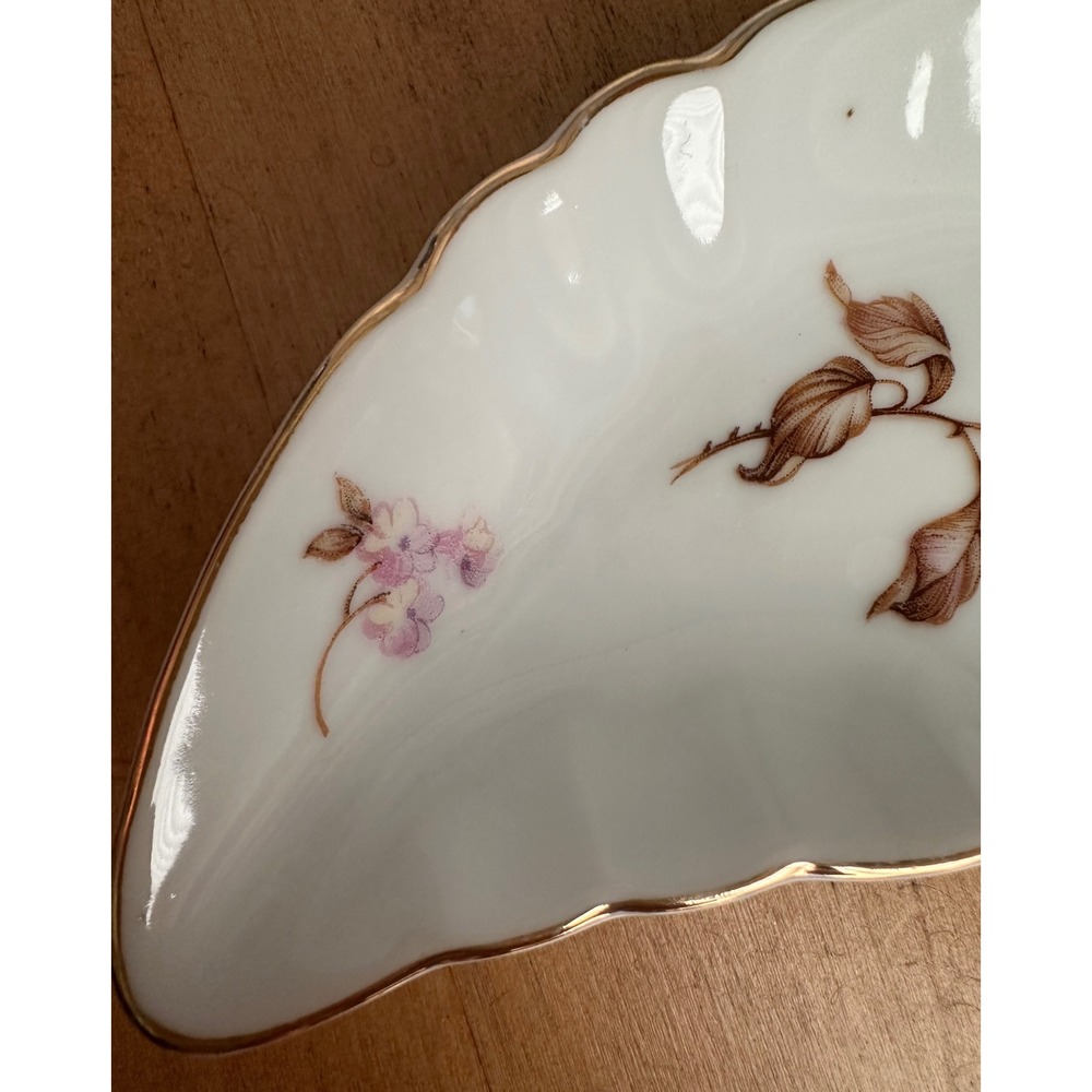 Andrea by Sadek Floral Crescent Bone Dish Pink Grey Gold Gilt Japan 7753 Vintage - Picture 5 of 8